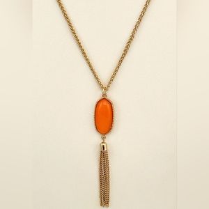 Framed Pearl Oval Chain Tassel Pendant Long Necklace